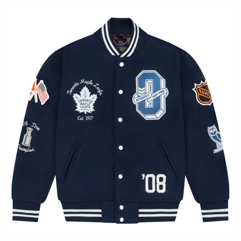 Toronto Maple Leafs OVO x NHL Full-Snap Varsity Jacket Blue