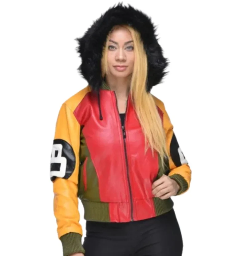 Womens 8 Ball Bomber Leather Jacket