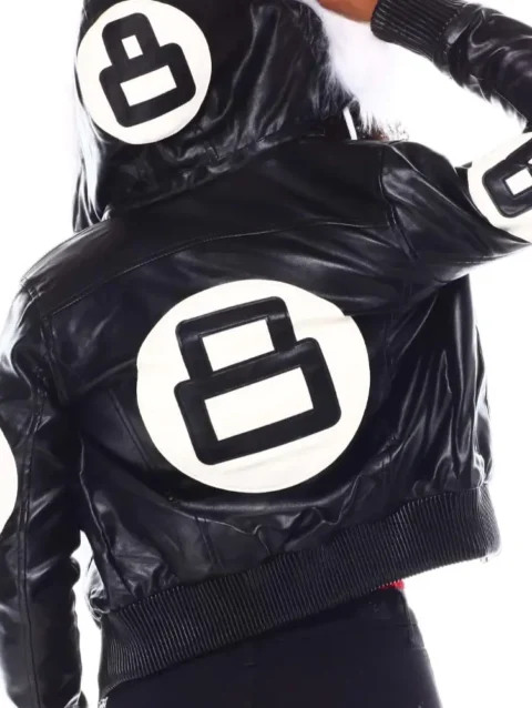 Women’s Black 8 Ball Bomber Leather Jacket