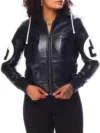 Women’s Black 8 Ball Bomber Leather Jacket