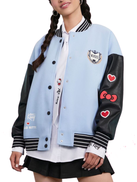 XO Hello Kitty The Weeknd Xo Jackets Sky Blue & Black Varsity Jacket
