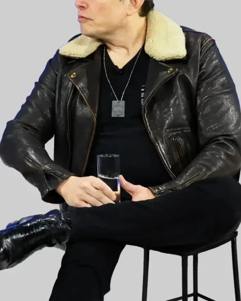 Elon Musk Brown Biker Leather Jacket