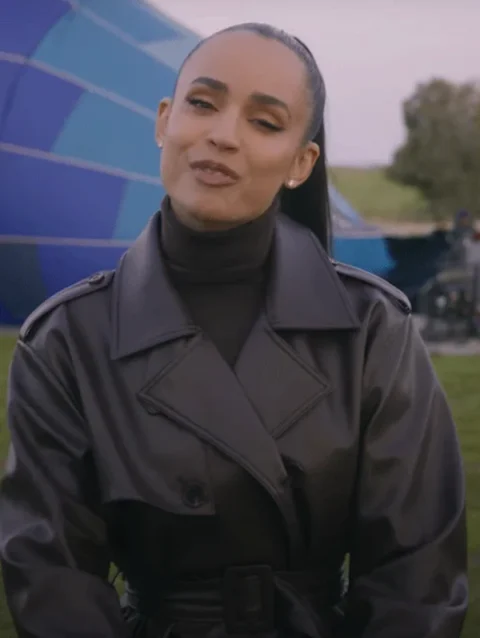 Sofia Carson The Life List 2025 Black Coat