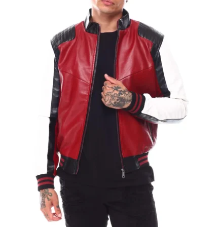 90s Red Colorblock Moto Leather Jacket