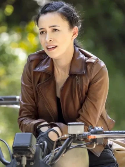 Christian Serratos The Walking Dead Season 9 Brown Jacket Leather
