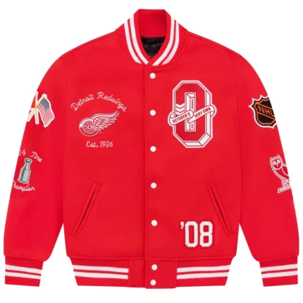 Detroit Red Wings OVO x NHL Full-Snap Wool Varsity Jacket Red