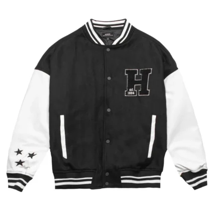 Homme Vancouver Logo Black & White Wool & Leather Varsity Jacket