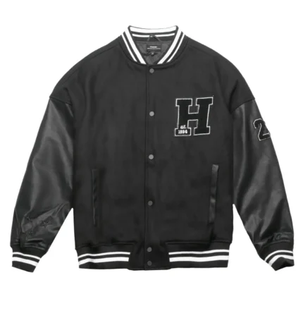 Homme Vancouver Logo Wool & Leather Varsity Jacket Black