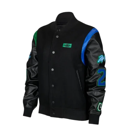 Jordan x Aleali May Wool & Leather Varsity Jacket Black