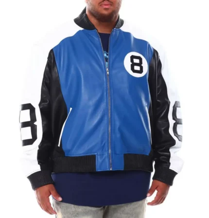 Men's Blue 8 Ball Genuine Leather Racer Jacket