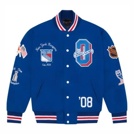 New York Rangers OVO x NHL Full-Snap Varsity Jacket Blue