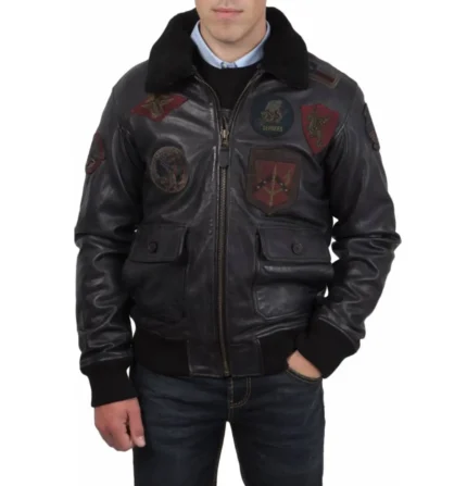 The Official Gun Bomber Shearling Leather Jacket Black