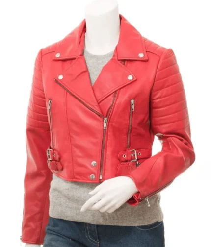 Women’s Red Leather Biker Jacket-1