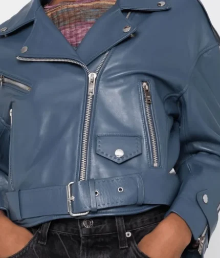 Women’s Lapis Blue Cropped Biker Jacket