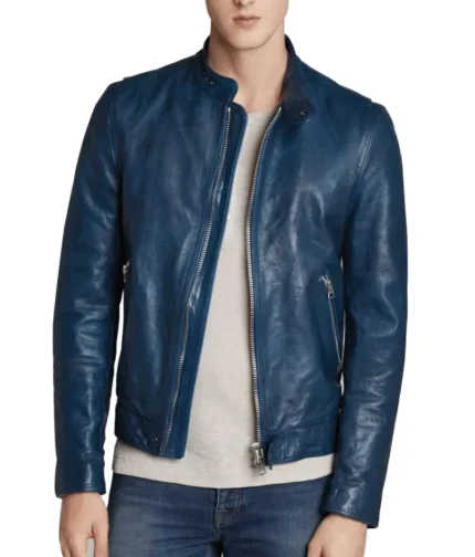 Navy Blue Leather Jacket Men