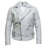 Men’s White Leather Biker Jacket