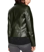 Faux Leather Olive Green Jacket Women-2