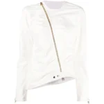 Women’s White Cuff-Zip Leather Jacket