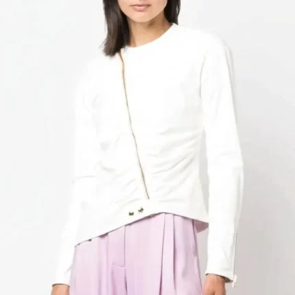 Women’s White Cuff-Zip Leather Jacket-1