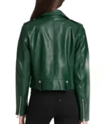 Green Leather Biker Jacket For Women-2