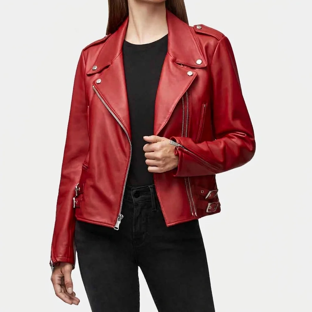 Red Biker Leather Jacket Women Red Biker Leather Jacket Women