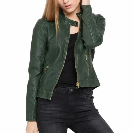 Green Quilted Leather Jacket Women