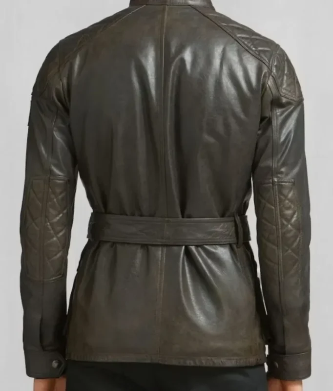 Men’s Olive Green Classic Leather Biker Jacket-2