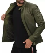 Men’s Sheepskin Leather Green Biker Jacket-1