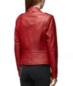 Red Biker Leather Jacket Women-4