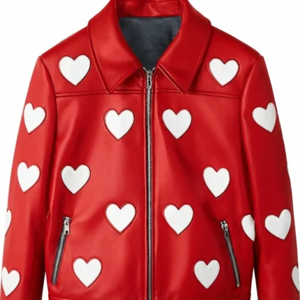 Women’s White Heart Red Leather Jacket-1