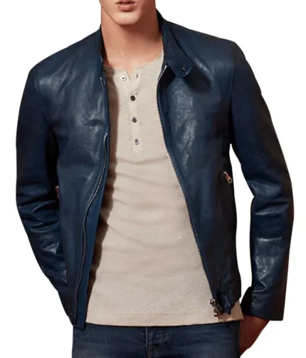 Navy Blue Leather Jacket Men-1