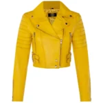 Women’s Yellow Crop Biker Jacket