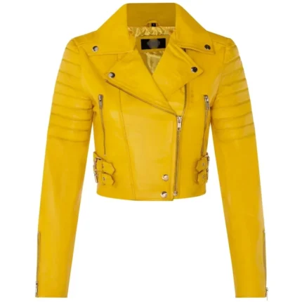 Women’s Yellow Crop Biker Jacket