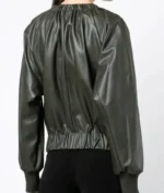 Women’s Dark Olive Gathered Detail Leather Jacket-2