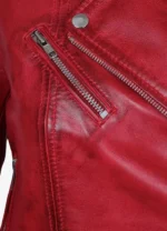 Women’s Red Asymmetrical Belted Leather Jacket-2