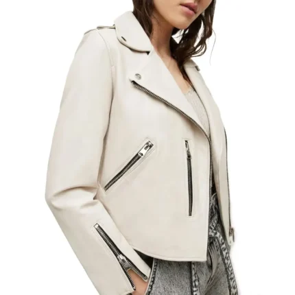 Fern White Biker Leather Jacket For Women-1