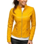 Slim Fit Yellow Leather Jacket Ladies-1