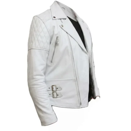 Men’s White Leather Biker Jacket-1