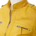 Womens Yellow Leather Biker Leather Jacket-1