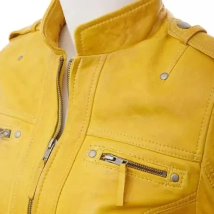 Womens Yellow Leather Biker Leather Jacket-1