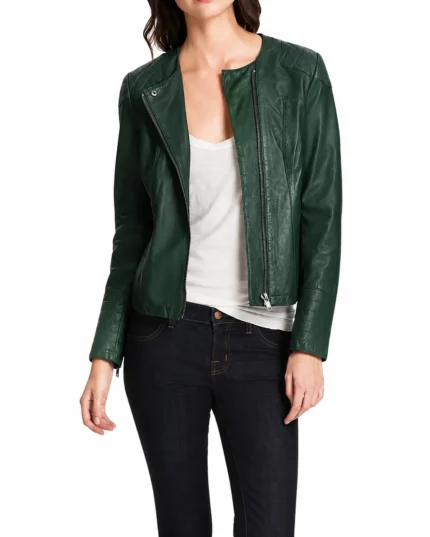 Green Leather Jacket Women-2