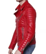 Men’s Red Biker Leather Padded Sleeve Jacket-2
