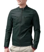 Green Quilted Leather Jacket Men