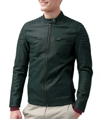 Green Quilted Leather Jacket Men