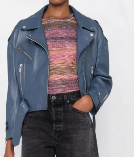 Women’s Lapis Blue Cropped Biker Jacket