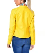 Yellow Slim Fit Leather Jacket Women-2