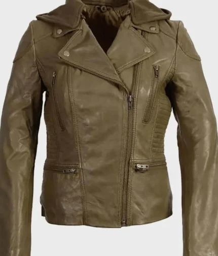 Women’s Olive Motorcycle Leather Jacket