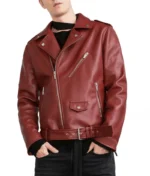 Red Biker Leather Jacket Men-2