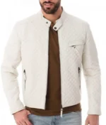 White Quilted Leather Jacket Men