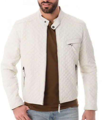 White Quilted Leather Jacket Men
